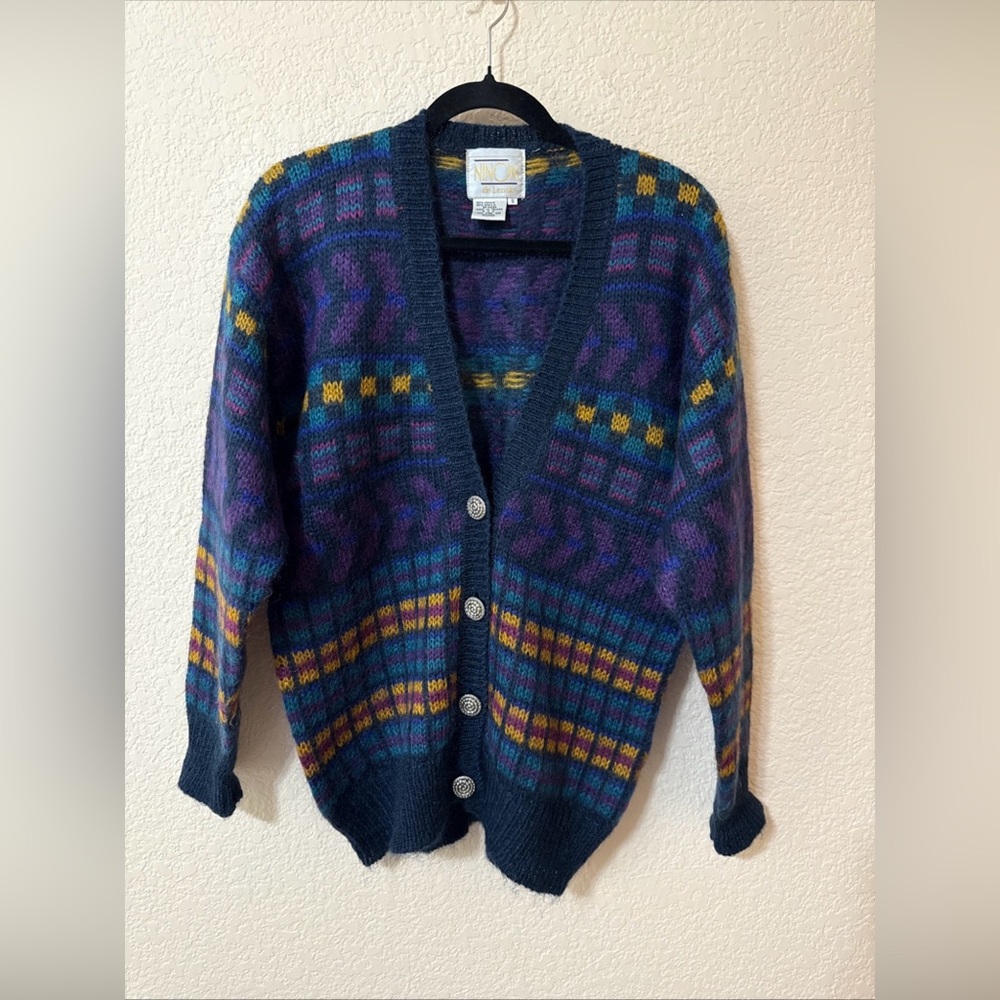 VTG‎ Mohair Cardigan Women's Sz S Purple Button Up Sweater Fuzzy Knit Oversized
